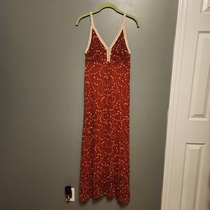 Park Girl pleated chiffon maxi dress heart pattern rust/cream size medium